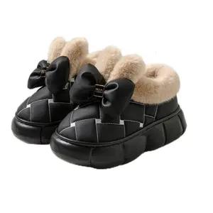 Women's Cute Bowknot Design Plush Lined Slippers Comfort