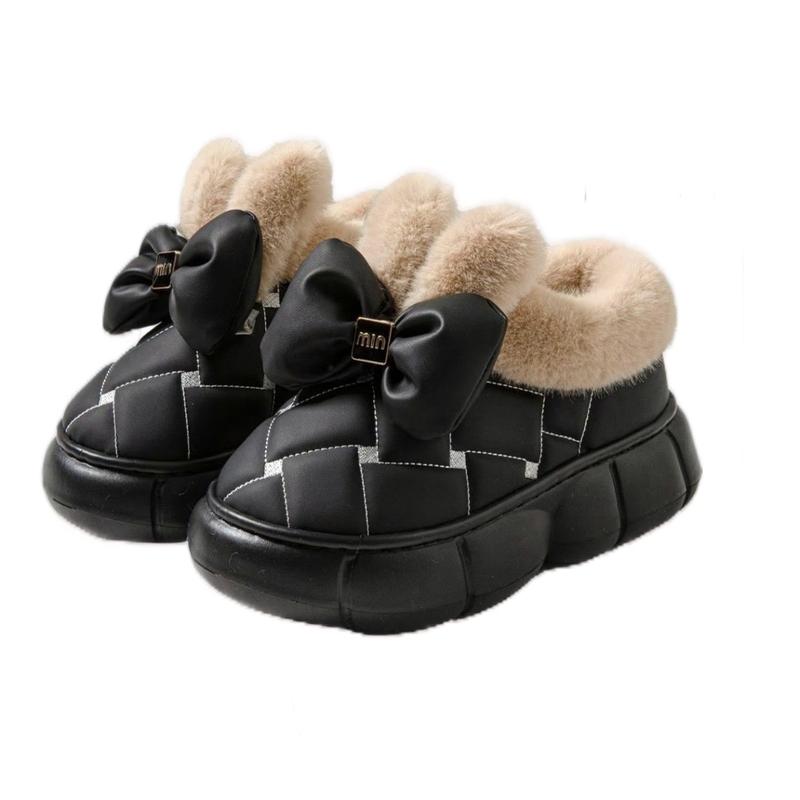 Women's Cute Bowknot Design Plush Lined Slippers Comfort
