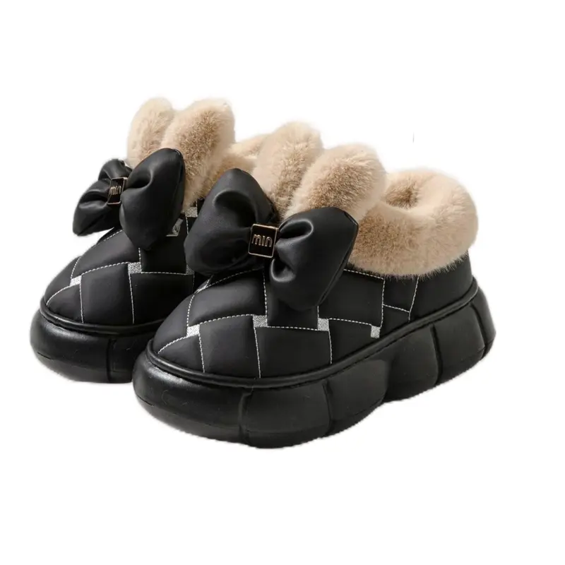 Women's Cute Bowknot Design Plush Lined Slippers Comfort