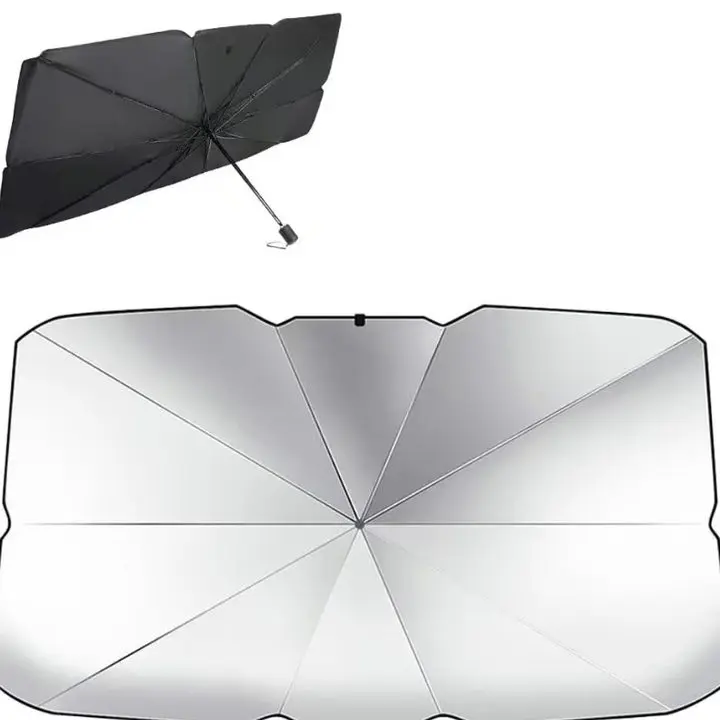 Windshield Sun Shade for Cars, SUVs & Trucks – Foldable Umbrella Sun Visor for Car, Heat & UV Protector with Storage Pouch (Large (55x31 inch))