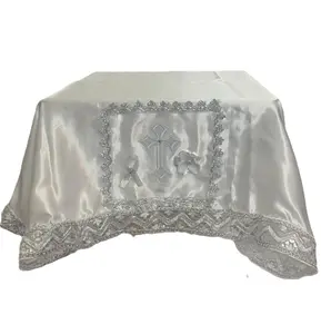 Spiritual Vault Cloth with Embroidered Cross and Lace Trim for Religious Use
