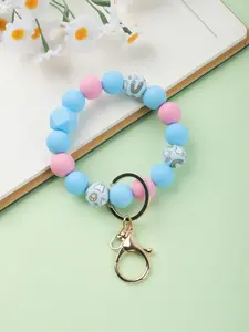 Cute Silicone Beaded Soft Keychain Wristlet, Pastel Color Anti-Lost Bracelet, Cartoon Print Key Holder for Car Keys, Gift for Women Girls