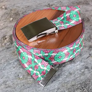 15 Ikat Tribal Belt  Green Geometric Pattern