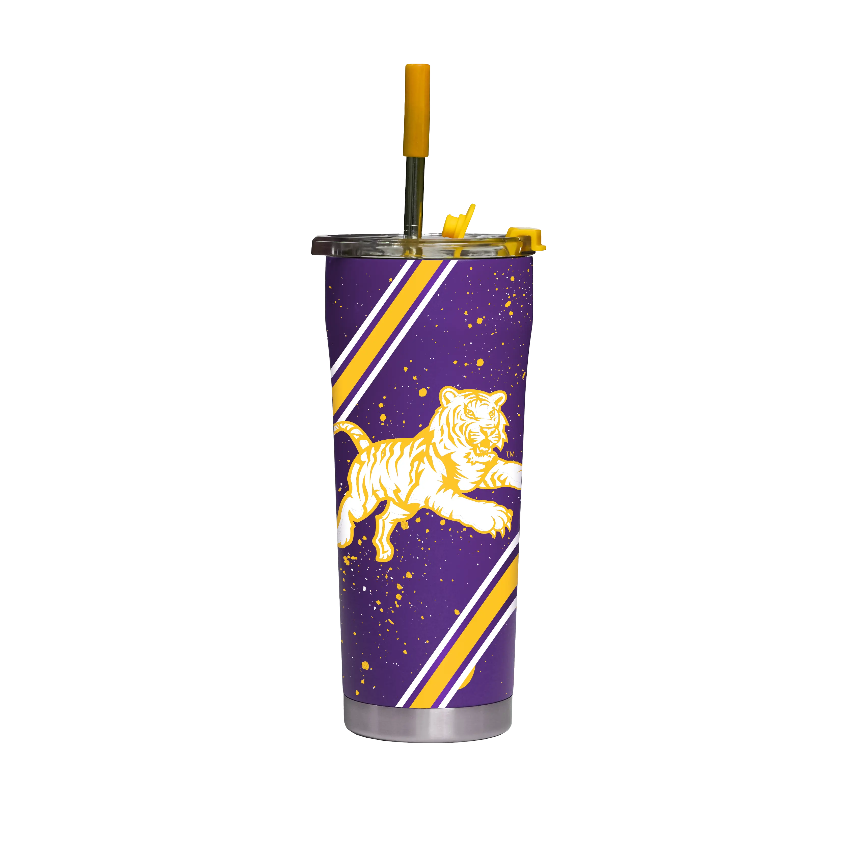 LSU Insulated Silicone Vacuum Flask Straw Tumbler, Leakproof Beverage Holder with College Vault Splatter Design