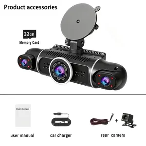 4-Channel Dash Cam, Optional Memory Card Model, Loop Recording, Photo Capture, Audio Recording, 3.0-Inch Display