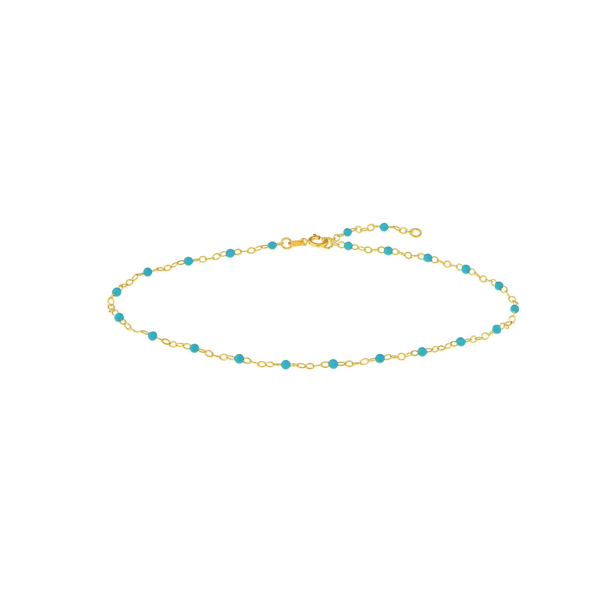 14K Yellow Gold Anklet with White Enamel Beads, Chain Style, 10 Inches Versatile Gold Bracelets