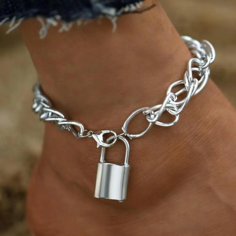 Fashion Chain & Lock Design Anklet for Women & Girls, Dainty Layered Anklet, Casual Plain Anklet for Party, Daily Clothing Decor, Trendy All-match & Exquisite Jewelry, Fashionable Accessories for Birthday Gift, Fashion Cool Accessories