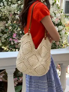 Korean Hollow Out Woven Bag 2026 New Commuter Versatile Shoulder Bag Beach Vacation Large Capacity Slouchy Tote Bag Casual Trendy Bag for Women