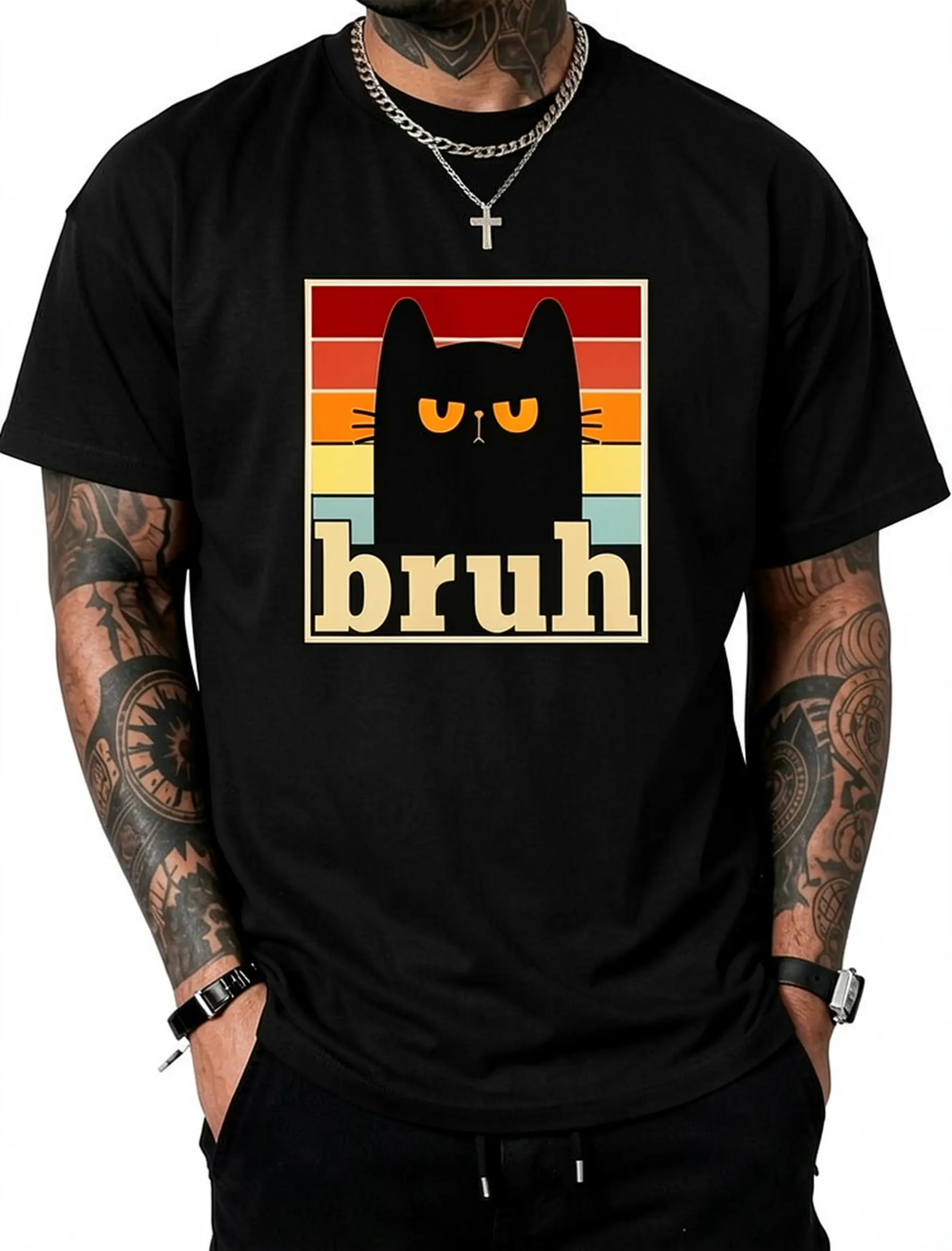 Funny Bruh Cat Meme Shirt for Teens Boys Girls Men Women T-Shirt Pure Cotton Graphic Tees Menswear Top: Gifts for Men & Women