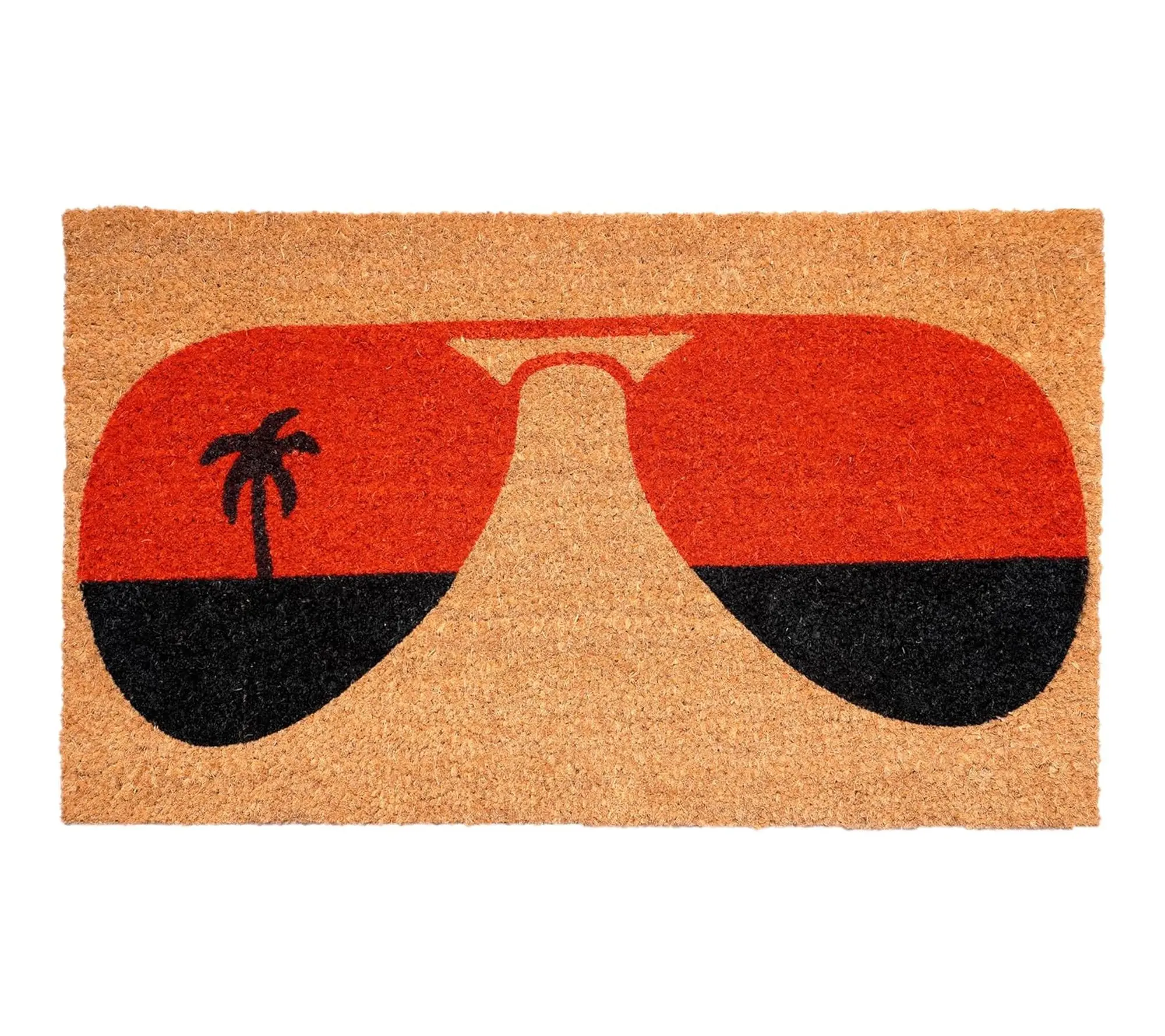 HomeRoots 17"x29" Natural & Red Tropical Coir Door Mat