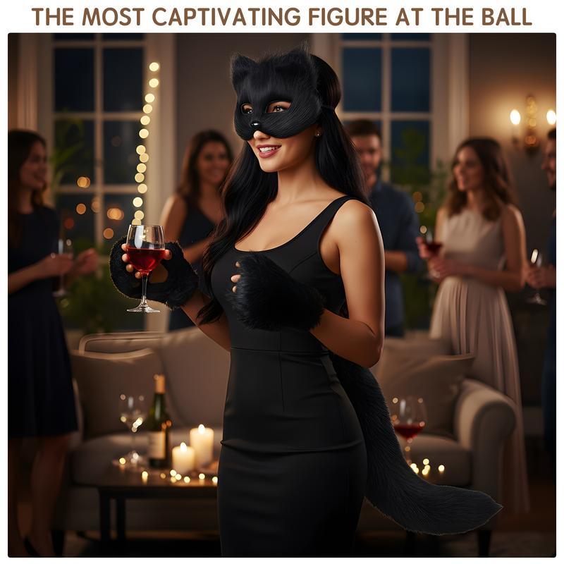 Faux Fur Fox Costume Set, 4Pcs Plush Mask Fluffy Claw Gloves & Tail Perfect for Halloween Christmas and Costume Parties Ideal Gift for Children halloween  boutique