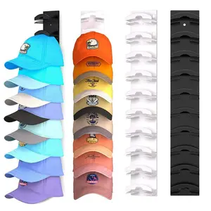 2 Pack Multi-Level Wall Mounted Hat Rack for Baseball Caps, Space Saving Display Organizer Holds 10 Hats Each, Adhesive & Screws, for Closet Door Bedroom Wall Decor, Black/White