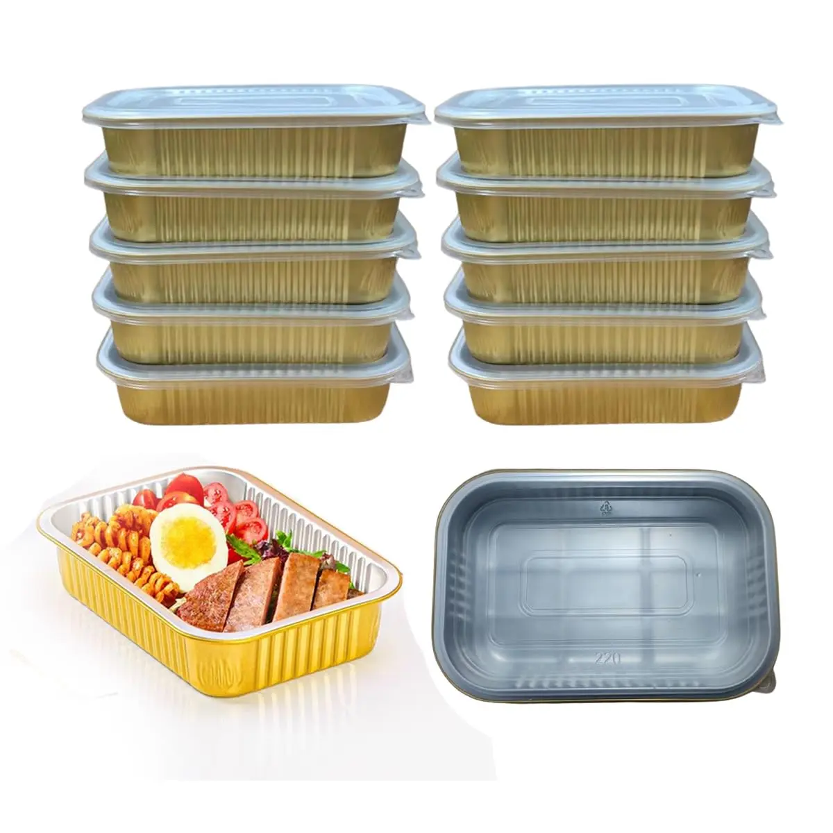 Aluminum Foil Pans with lids 10pack Heavy Duty 2LB Small foil pan 8.5"×6" Disposable, For Microwave & Oven Safe Cooking,Baking,A takeaway food container