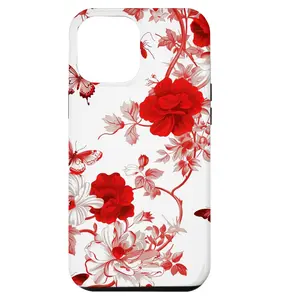 iPhone 13 Pro Max Coquette Vintage Butterfly Flower Toile Red Pattern Case