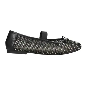 MIA Womens Unica Rhinestone Mary Jane Flats Casual - Black