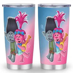TrollsThemed 20 oz Stainless Steel Tumbler with Lid - Hand Wash Only Reusable Mug for Hot and Cold Drinks - Multipurpose Travel-Friendly Insulated Cup for Outdoor Activities, 1-Pack