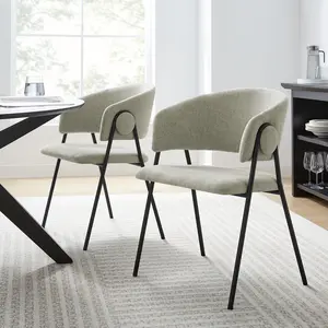 Nella Upholstered Heathered Chenille Dining Chairs Set of 2 in Taupe Black