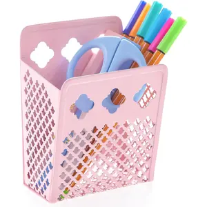 Magnetic Pen Holder, Mesh Metal Strong Magnet Dry Erase Marker Holder Pencil Organizer Small Items Basket for Refrigerator, Whiteboard, Locker Accessories-Pink