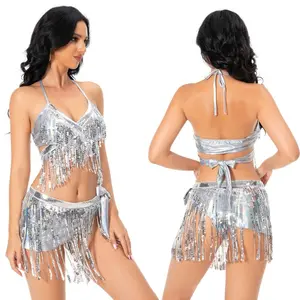 Women's Latin Dancewear Set, Sexy Tassels and Sequins Chacha, Samba, Belly Dance Dress for Nightclubs and Performances
