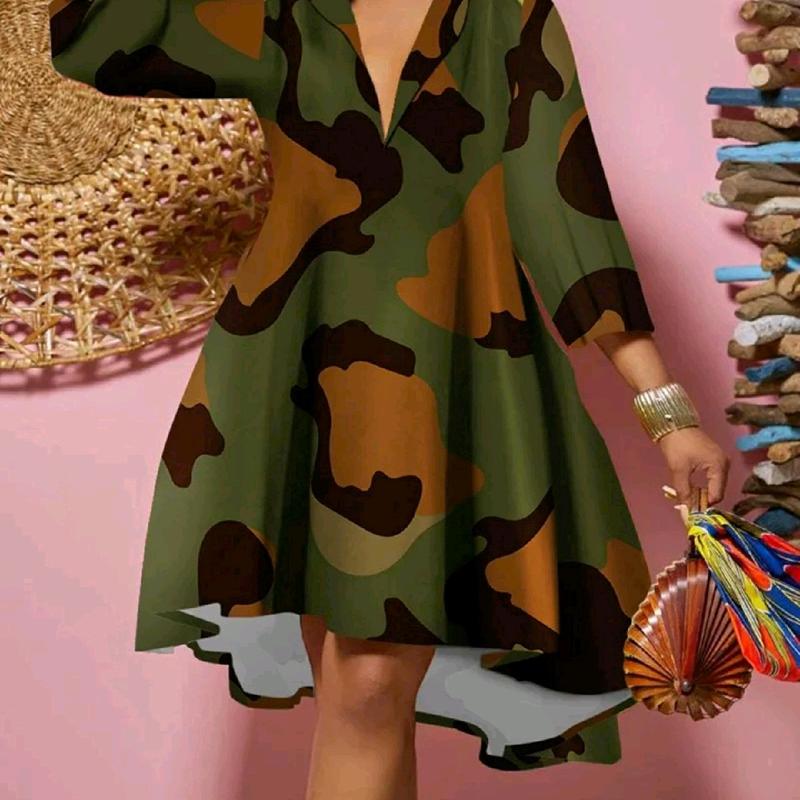 Women Fashion Camouflaged Plus Size Flowing Dress Casual Womenswear Comfortable Short Loose Everyday
