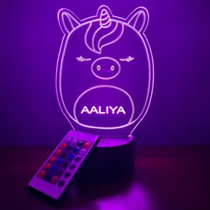 Unicorn Squishy LED Personalized Free Lamp Children Night Light Bedroom Decor Best Christmas Gift Birthday Present Boys and Girls 16 color options with remote Laser Engraved Handcrafted in USA