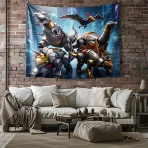 Transformers Dinobots Tapestry, Robot Dinosaur Wall Hanging, Sci-Fi Cybertron Tapestries, Mechanical Dino Wall Blanket, Striking Backdrop Decor for Kids & Fans, Boys' Bedroom & Dorm