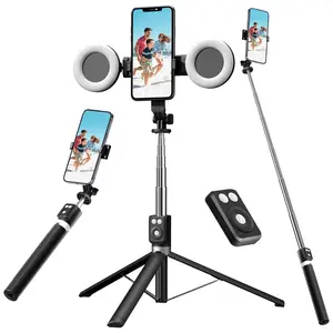 Selfie Stick Tripod with Lights and Bluetooth-compatible Remote, 65-Inch Extendable Mini Tripod for iPhone Samsung Android, Dual Beauty Light, Smartphone Camera Accessories