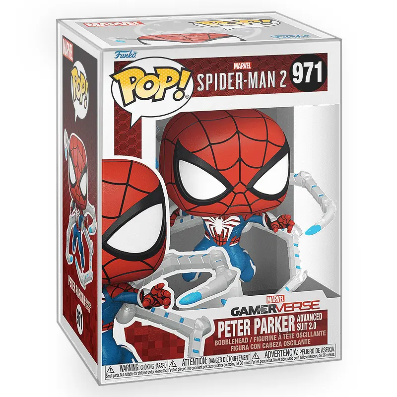 Funko POP Marvel: Spider Man 2  - Peter Parker Advanced Suit 2.0 Vinyl Figure with Epic Collectibles Premium Box Protector Included