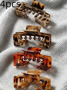 4 PCS Extra Large Claw Clips for Thick Hair, 4 Inch Square Hair Clips for Women, Strong Hold Double Teeth Claw Clip for Hat, Non Slip Rectangle Jaw Clips Hair Accessories, Hair Clip Set, Strong Grip,  Ideal for high ponytail, messy bun or half-up styles