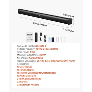 VEVOR Sound Bar for Smart TV, 2.1 Channel, 35-Inch Compact Soundbar TV Speakers with Built-In Subwoofer for Projector, Bluetooth AUX Connection, Easy Setup, 120W Surround Sound System for Home Audio