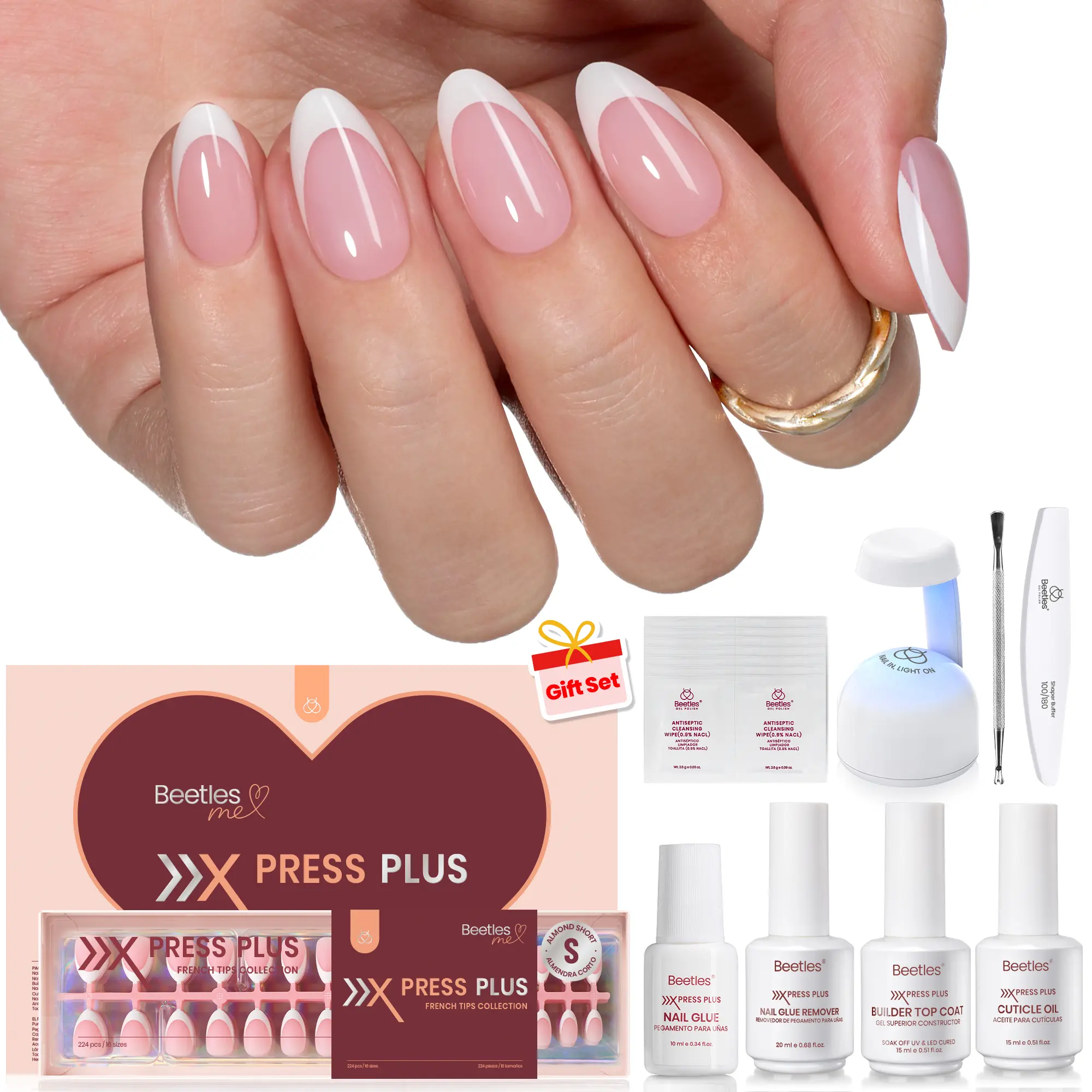 224 pcs Short Almond Uv Press On Kit