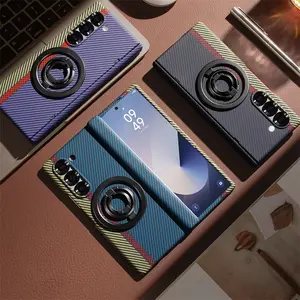 Magnetic Hinge Carbon Fiber Texture Case for Samsung Galaxy Z Fold 6 5 4 3 360 Full Protection Screen Glass Bracket Cover Fold 6