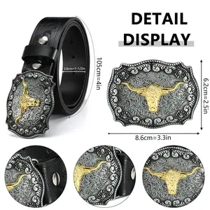 Sleek Black Genuine Leather Western Belt With Gold Longhorn Shield Buckle, Timeless Vintage Cowboy Style, Great Gift For Any Special Occasion summerwins