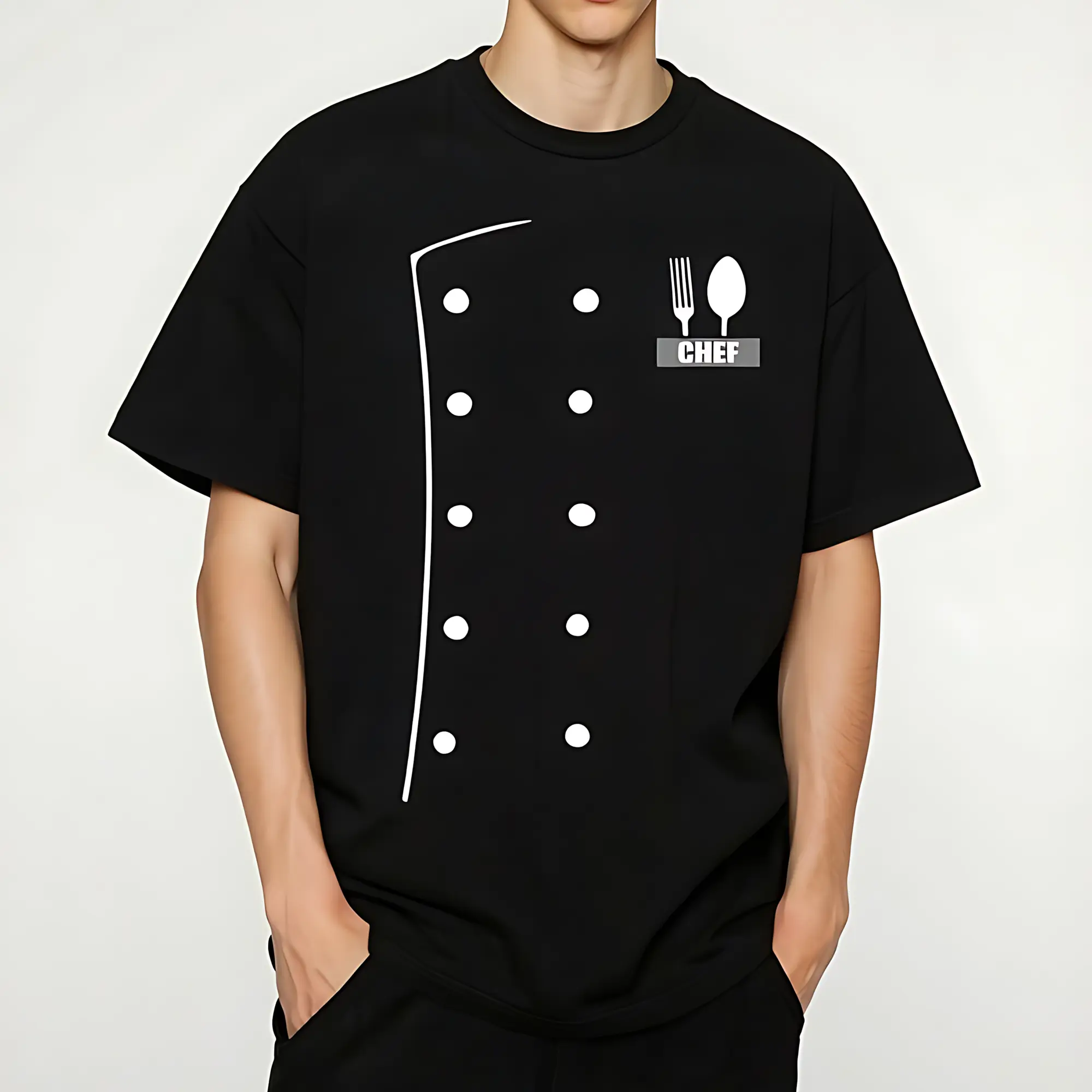 Chef Costume Coat Uniform Funny Cook Jacket for Cooking Cotton T-Shirt Menswear Clothes