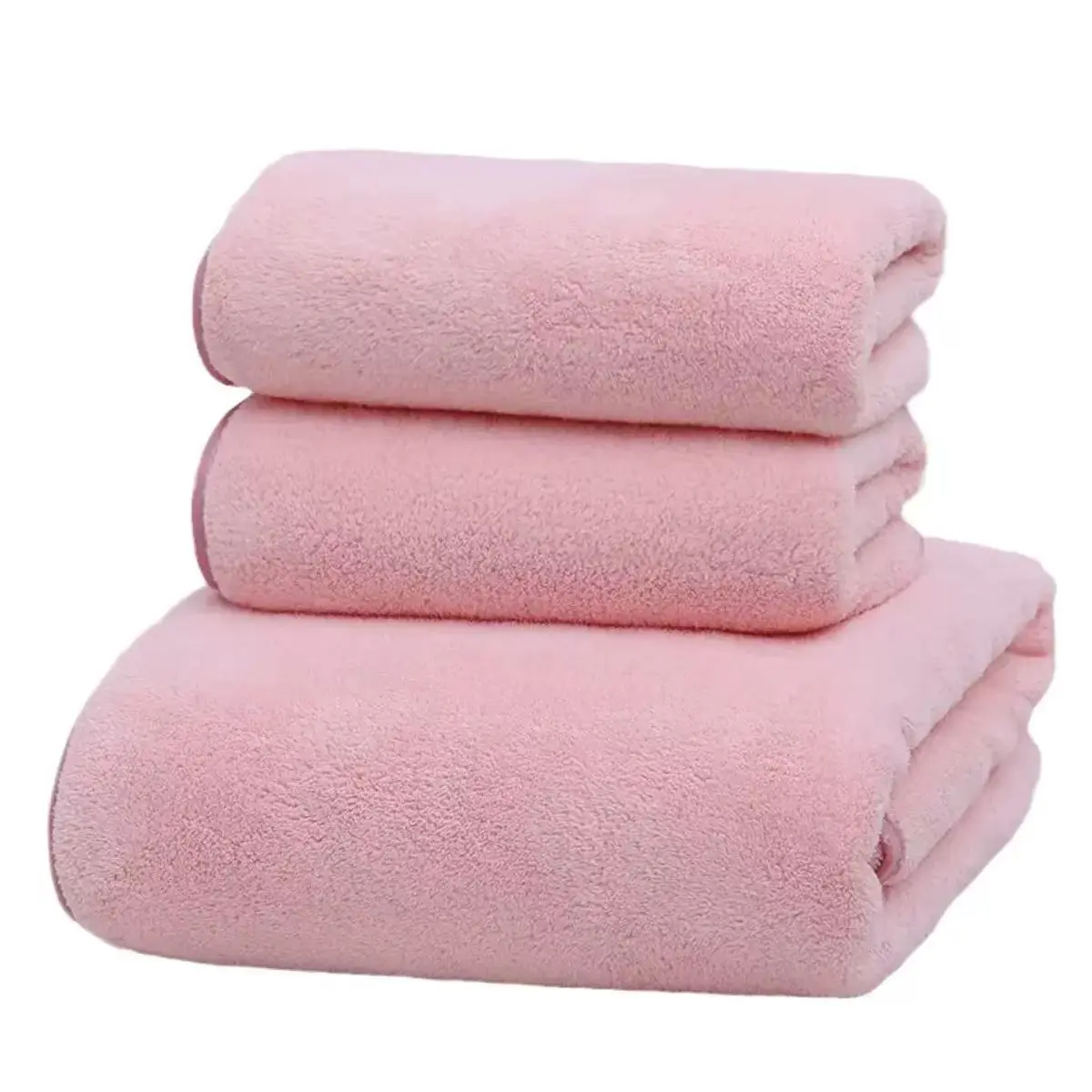 Snow Velvet 3-Piece Bath Towel Set, Super Absorbent Quick-Dry, Large Plain Towels for Face, Hair & Beach Wrapping (Coral Velvet Material)