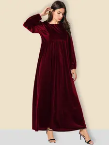 Women's Autumn Casual Commuter Long Sleeve Round Neck Maxi Dress, Pure Color Relaxed Fit, Perfect for Daily Wear Long Sleeve Dresses