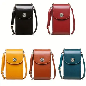 [Small Leather Cell Phone Crossbody] Genuine Leather Cell Phone Bag Crossbody Small Bag Shoulder Cell Phone Mini Vertical Cell Phone Wallet Coin Purse