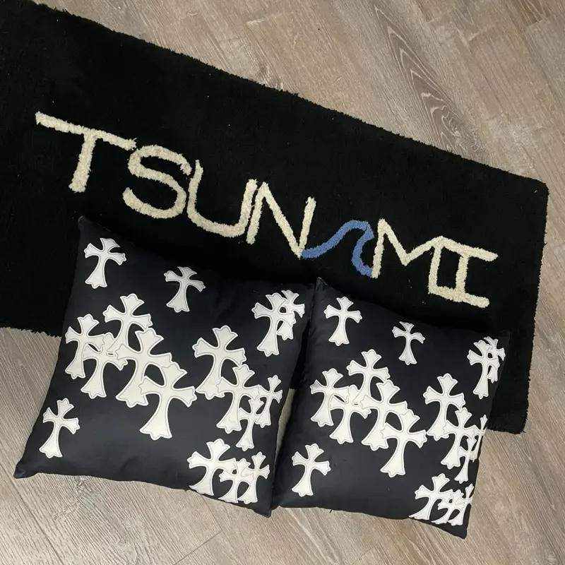 Tsunami Antibacterial Chenille Fabric 15-in Round Decorative Pillow - Bold Lettering, Intricate Floral Motif, Floral Sofa Cushion for Home Living Room