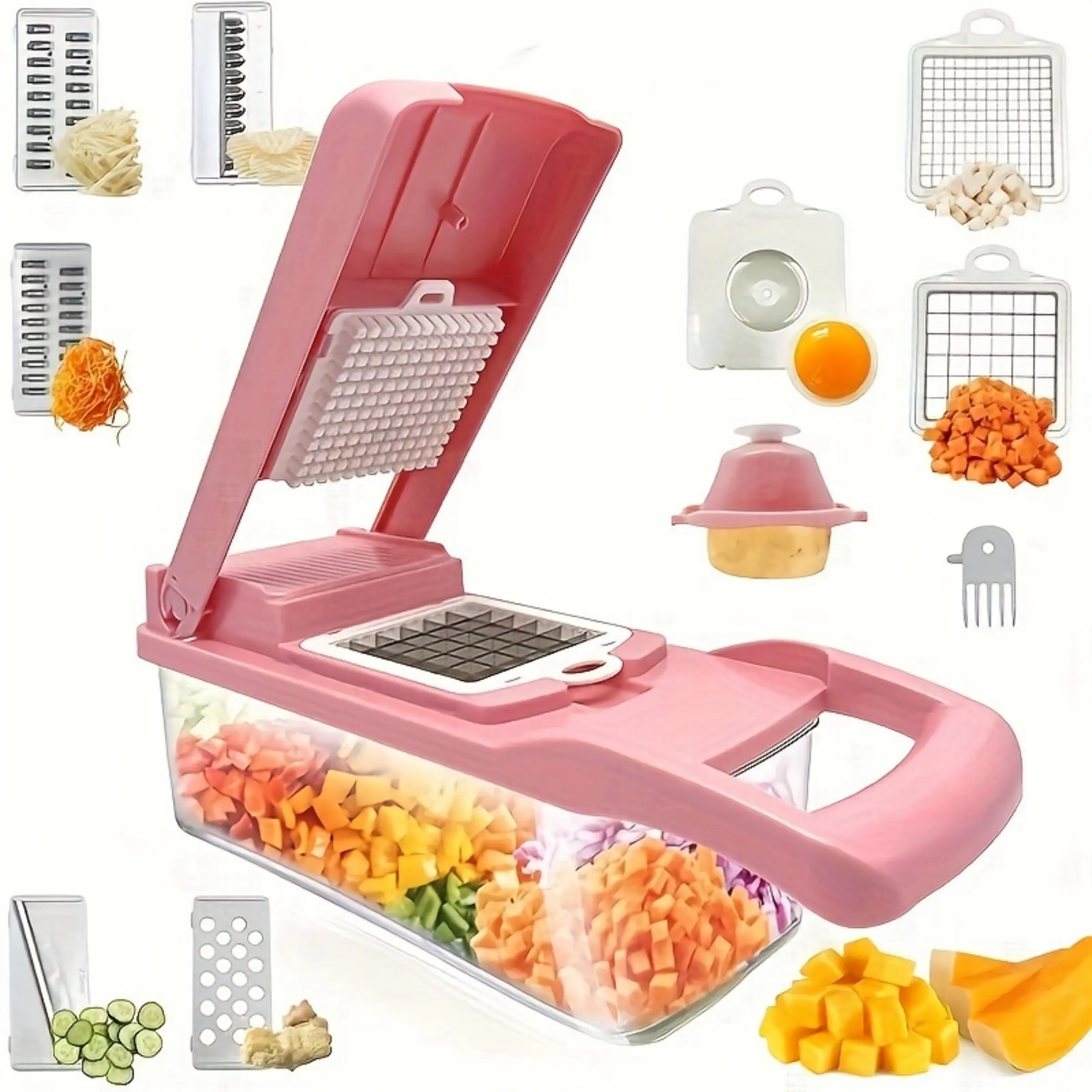 Vegetable Chopper Mandoline Slicer, 14-in-1 Veggie Chopper with Container for Slice, Shred, Chop Food Chopper and Vegetable Shredder, Vegetable Cutting Slicer, Vegetable Cutter, Kitchen Vegetable Cutter
