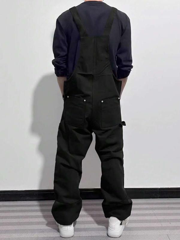 Manfinity Hypemode Men's Coffee Brown Bib Overalls with Patch Design Oversized Fit Casual Fashion Shortsleeve Straps Regular Fit Menswear Plain Fabric Cropped Natural