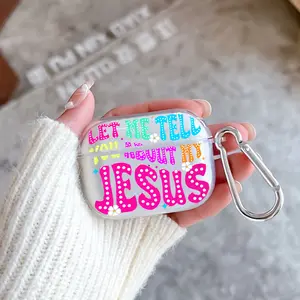Jesus-Declaration Pattern Protective Case for AirPods 4/3/2/1/Pro/Pro2 Soft TPU Earphone Cover, Transparent with Keychain