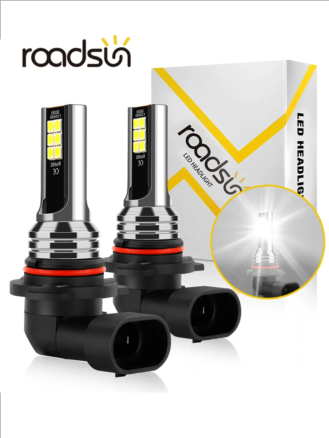 2-Pack Roadsun 9005 Hb3 9006 Hb4 H11 5202 LED Fog Light Bulbs, 6000k, 800% Brightness, Easy Plug and Play Installation, Auxiliary Lights, Driving Lights, Car Light Automotive