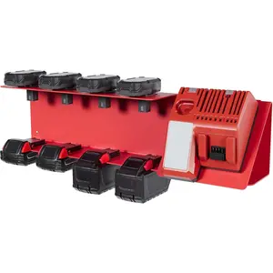 3-in-1 Wall Mount Steel Charger Holder Compatible with Milwaukee Chargers and Batteries for 4X M12/ 4X M18/ 1x Charger Pack– Wall Mount Battery Organizer & Charging Station