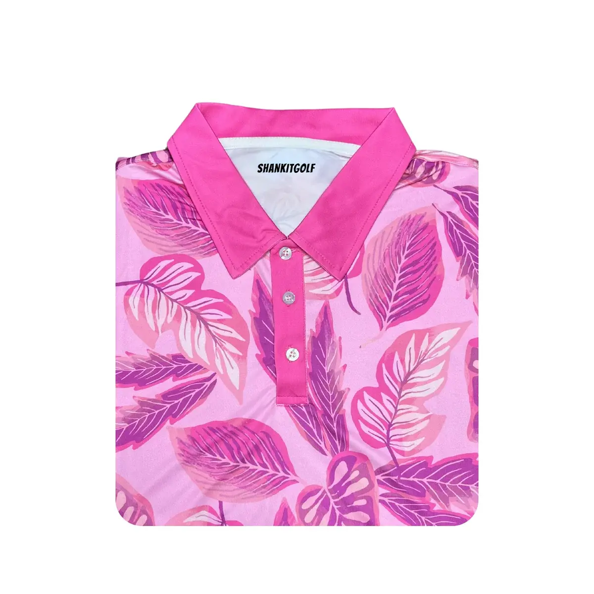 Pink Floral Polo, Classic 3-Button Polo Shirt, Moisture-Wicking Textured Piqué, Personalized Short-Sleeve Streetwear Top