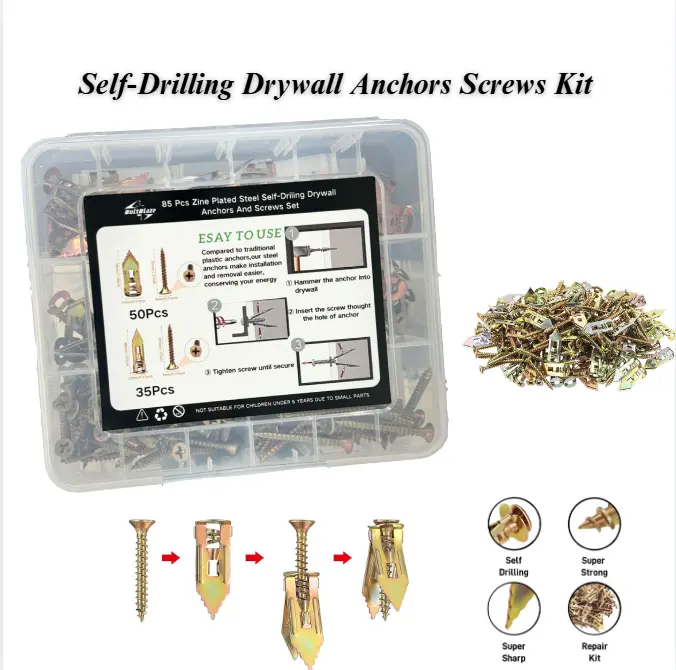 170-Piece Drywall Anchor Kit – Heavy-Duty Self-Drilling Metal Anchors with Screws, Supports Up to 66 lbs – No Pre-Drilling Needed, Ideal for Mounting TVs, Shelves, Curtains, and Cabinets Self-Drilling Drywall