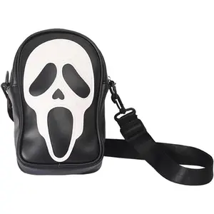 Gothic Skull Face Crossbody Bag For Women Men Cosplay Halloween Goth Ghost Shoulder Bag PU Leather Small Phone Purse Unisex Fashionable & Practical