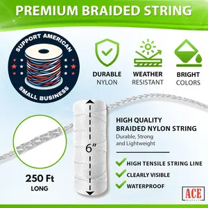 #18 Strong 250Ft Nylon Twine String, Bright White Nylon String Ideal for Gardening and Plants