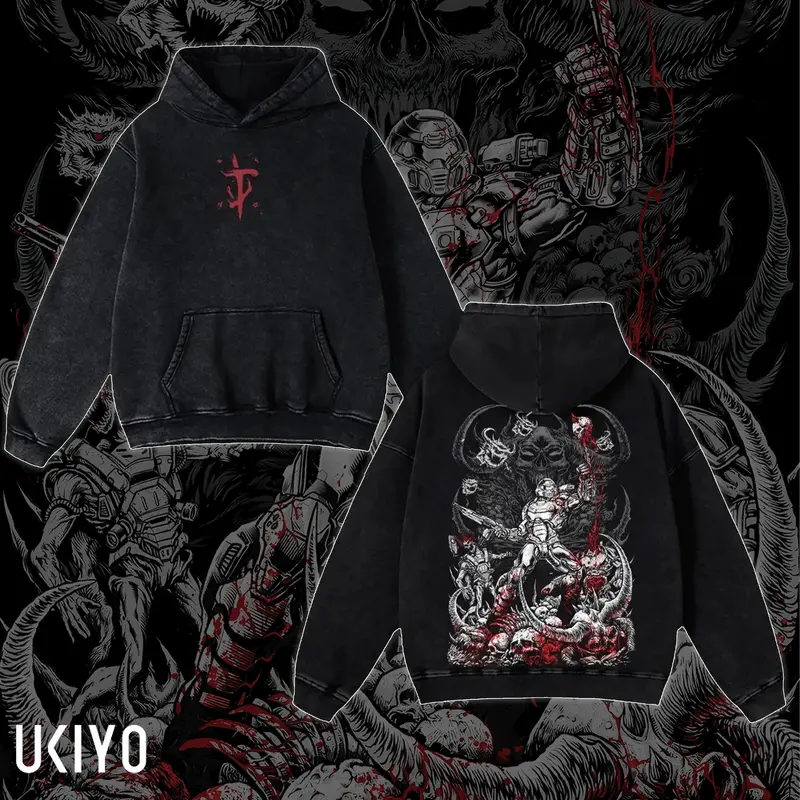 Doom the Dark Ages Eternal v2 doom slayer Game RPG action fps GOTY Washed Tshirt 2 Sided Cotton unisex graphic tees hoodie game merch Menswear Clothes Soft Top Apparel