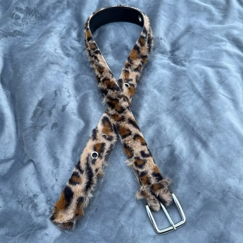 Faux Fur Leopard Print Belt, Unisex Fashion Accessory for Men and Women