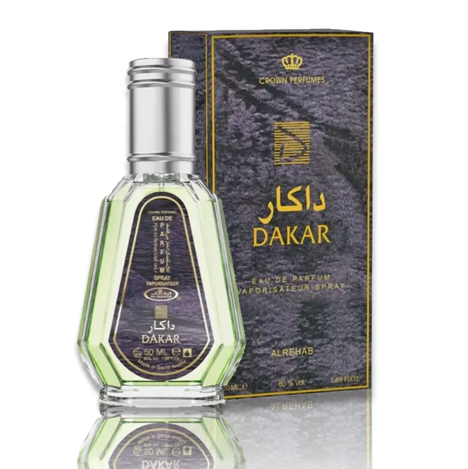 Al Rehab Dakar Unisex EDP Fragrance - Single Item, Pocket-Size Modern Aromatic Spray with Earthy Sage, Sandalwood, Mint, Amber Blend, 1.65 oz (50ml) for Everyday Use